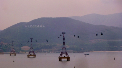 On the dock in Nha Trang, Vietnam. VinPearl is an amusement park situated on an island and connected to the mainland by cable car.